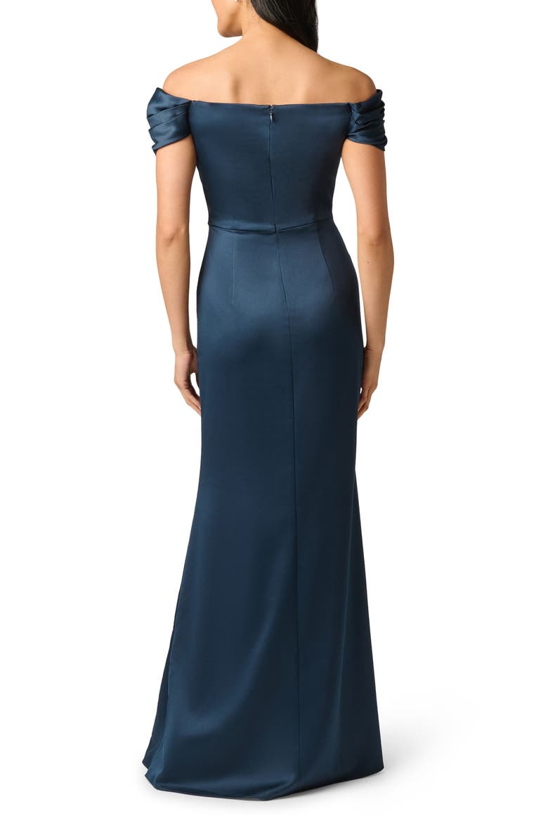 Beaded Off the Shoulder Satin Mermaid Gown, Alternate, color, DARK NAVY
