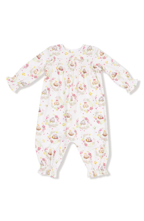 Floral Owl Print Smocked Romper (Baby)