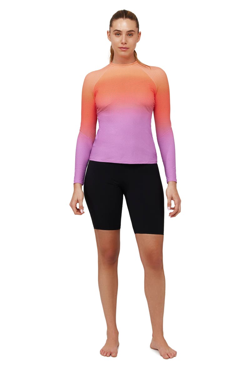 Nixi Long Sleeve Rash Guard Swim Top, Main, color, Multi-Orange