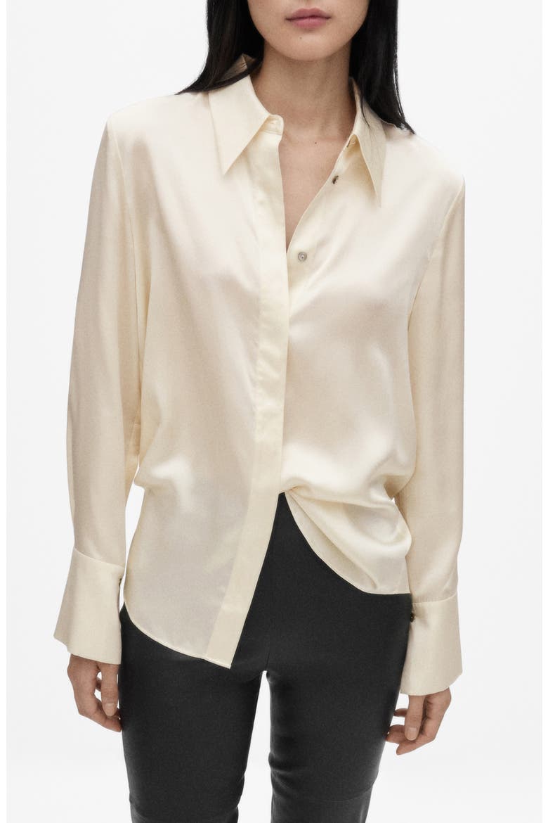 Satin Silk Button-Up Shirt, Main, color, OFF WHITE