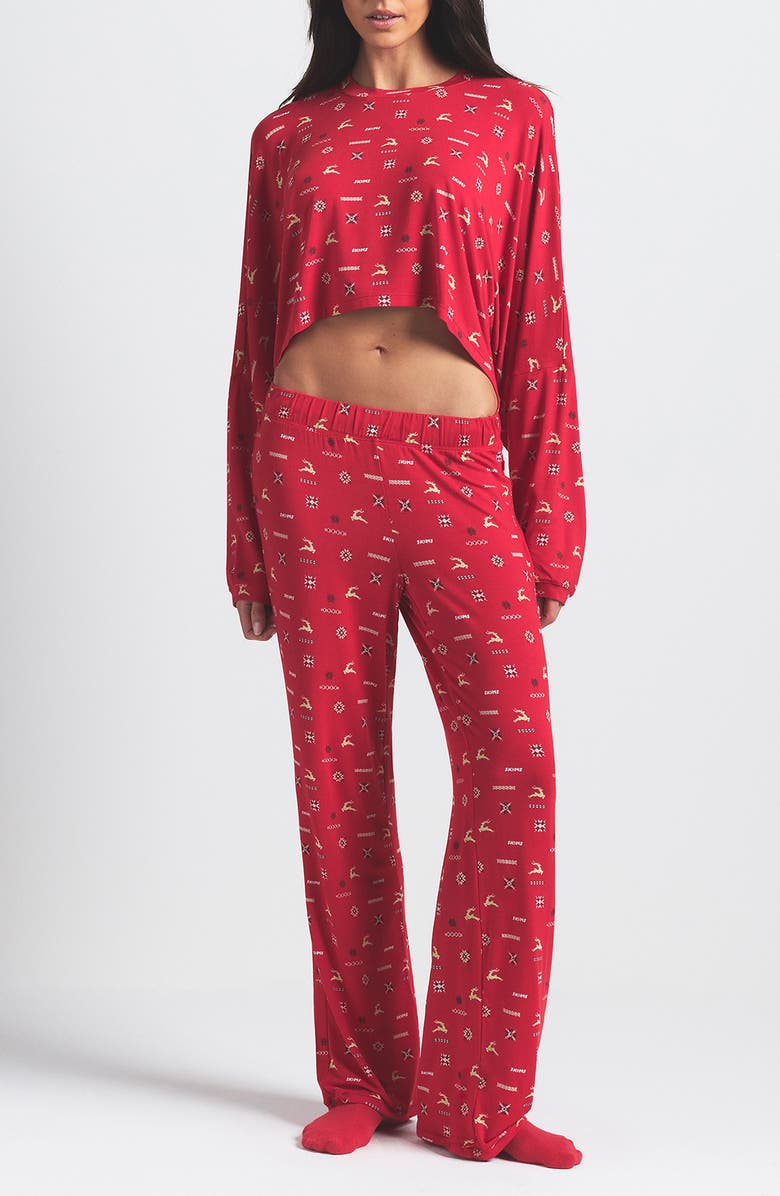 SKIMS Soft Modal Blend Pajamas, Main, color, Cranberry Vintage Deer Print