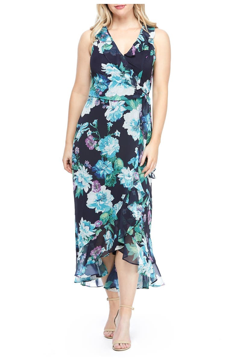 London Times Floral Print Ruffle Hem Chiffon Maxi Dress, Main, color,