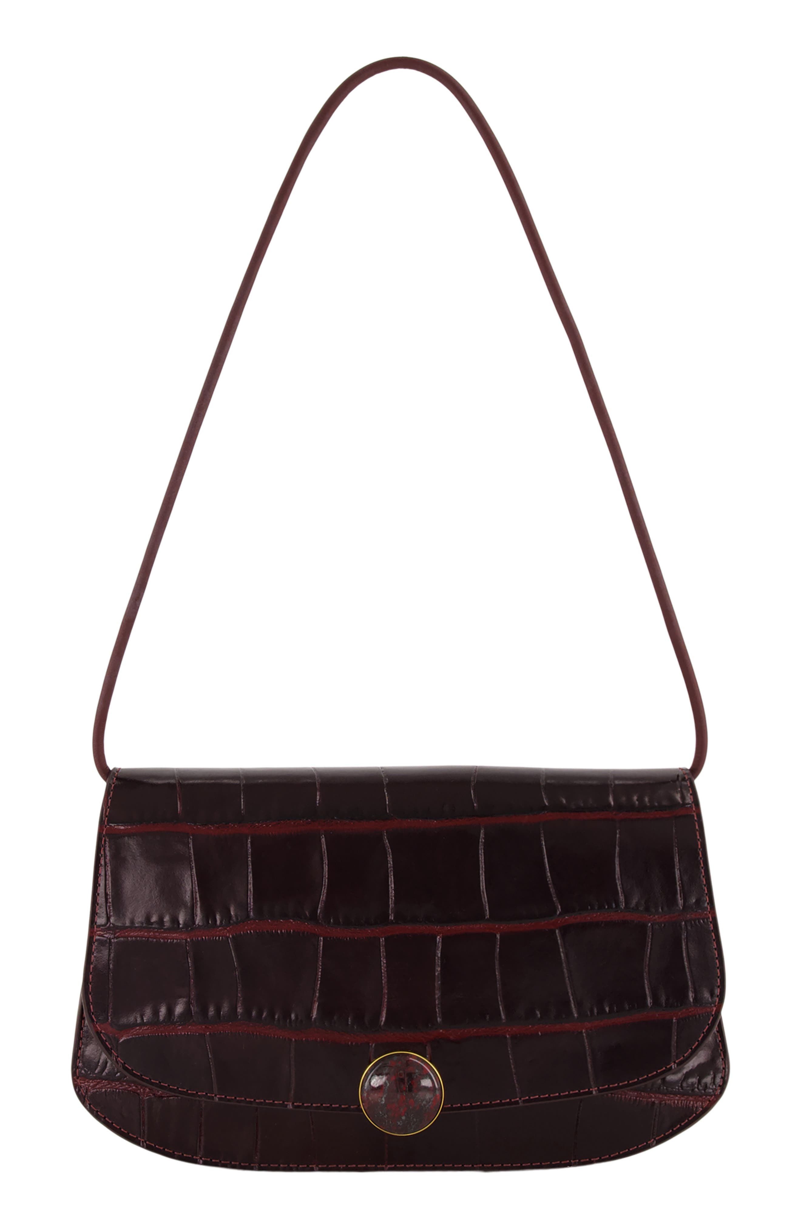 Flora Croc Embossed Leather Triple Gusset Clutch, Main, color, BLACK ROSE