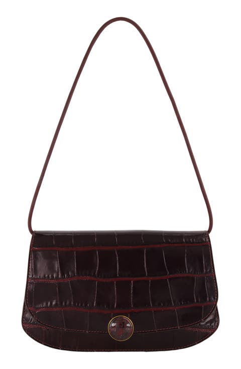 Flora Croc Embossed Leather Triple Gusset Clutch