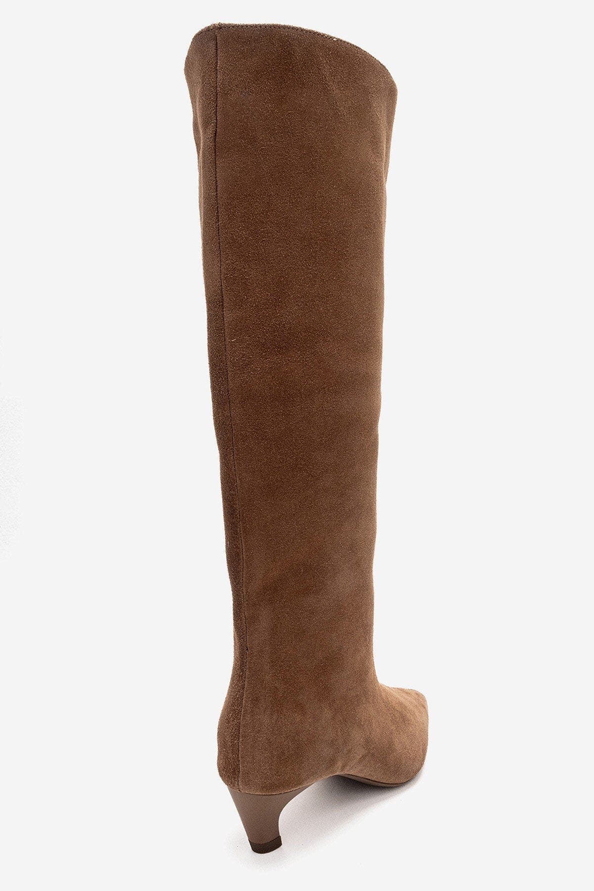 Corvel Leather Kitten Heel Knee High Boot, Alternate, color, Cognac Suede