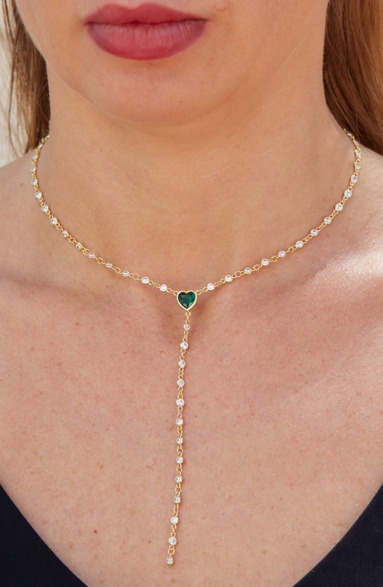 SAVVY CIE JEWELS By the Yard Cubic Zirconia Y-Necklace, Alternate, color, Gold/Green