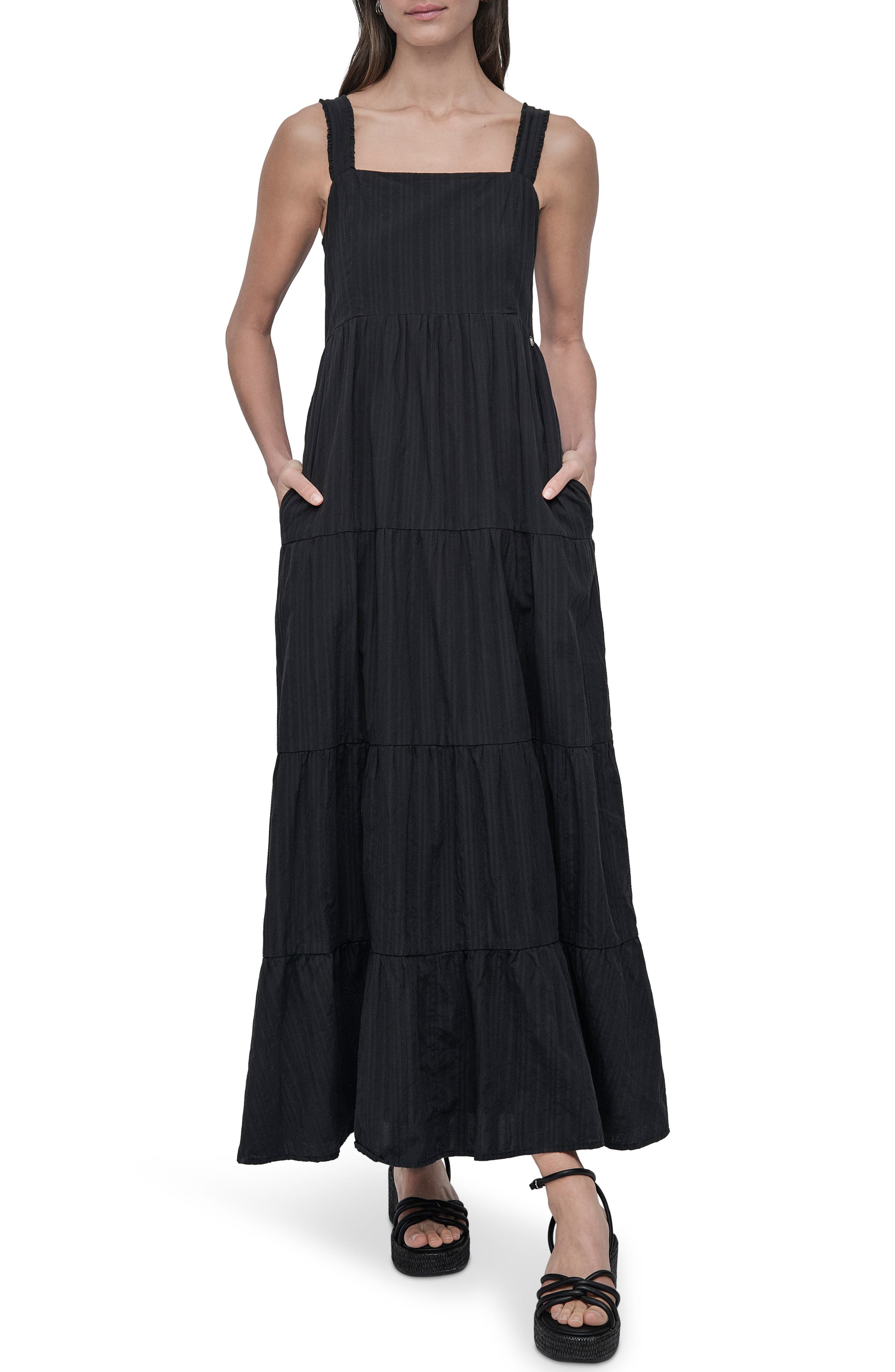 DKNY Jeans Square Neck Tiered Cotton Maxi Dress