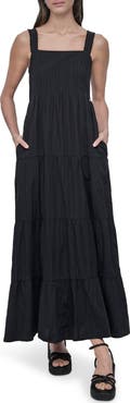 DKNY Jeans Square Neck Tiered Cotton Maxi Dress