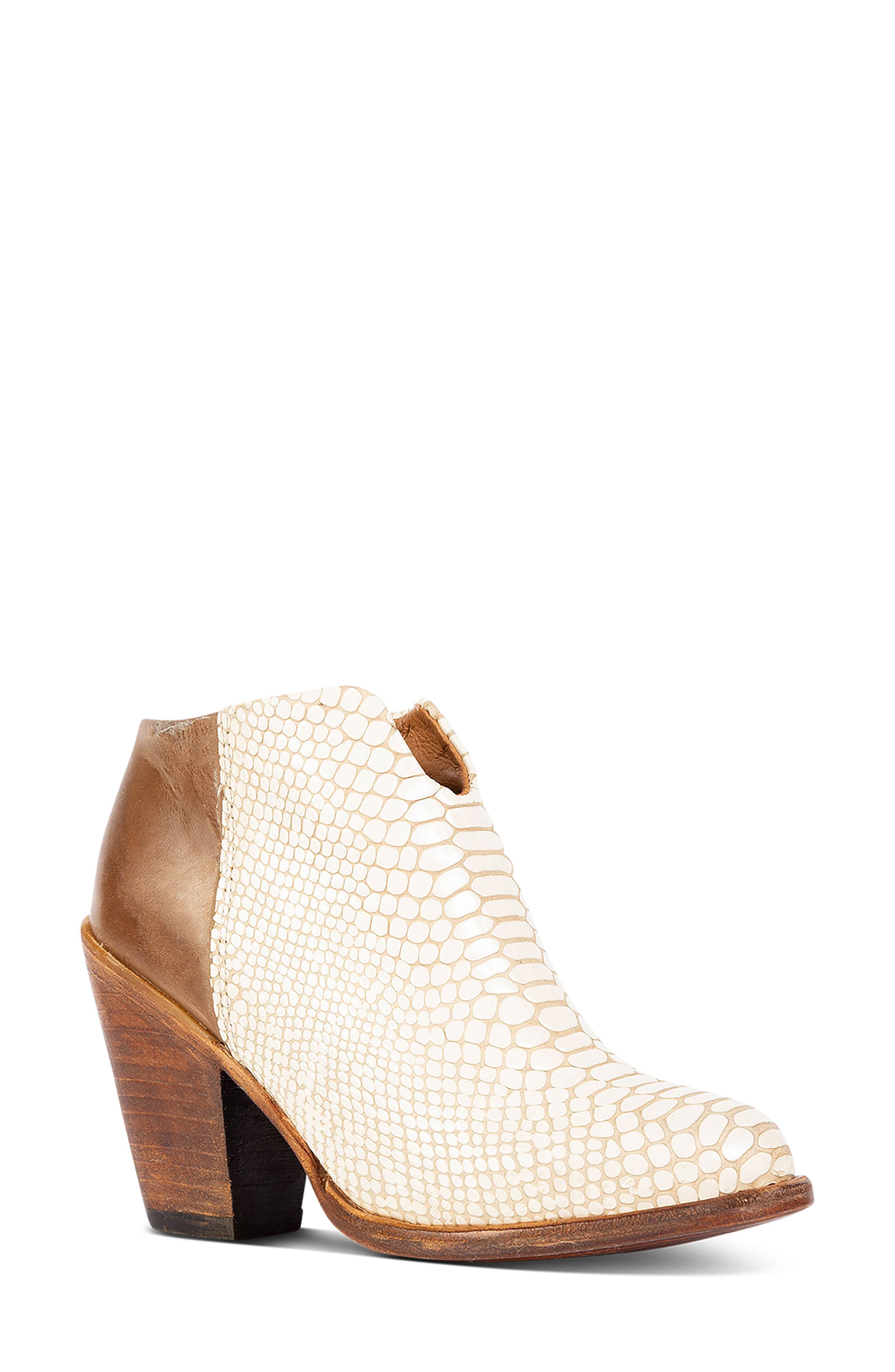 Detroit Croc Embossed Leather Bootie, Main, color, WHITE SNAKE