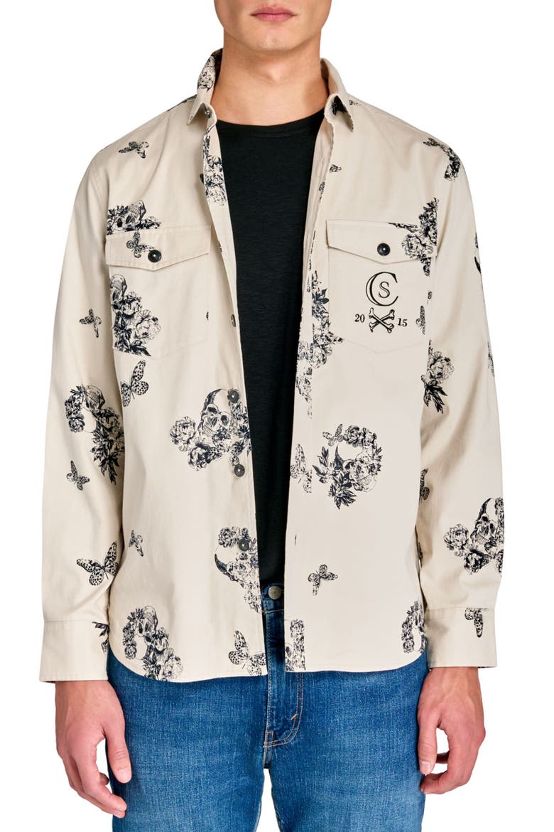 Slim Fit Skull Shirt Jacket, Main, color, ECRU