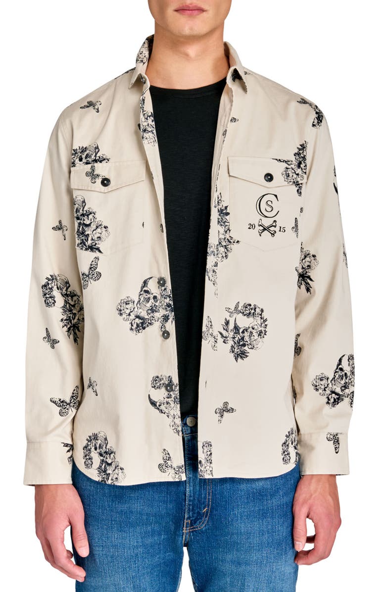 CONSTRUCT Slim Fit Skull Shirt Jacket, Main, color, Ecru