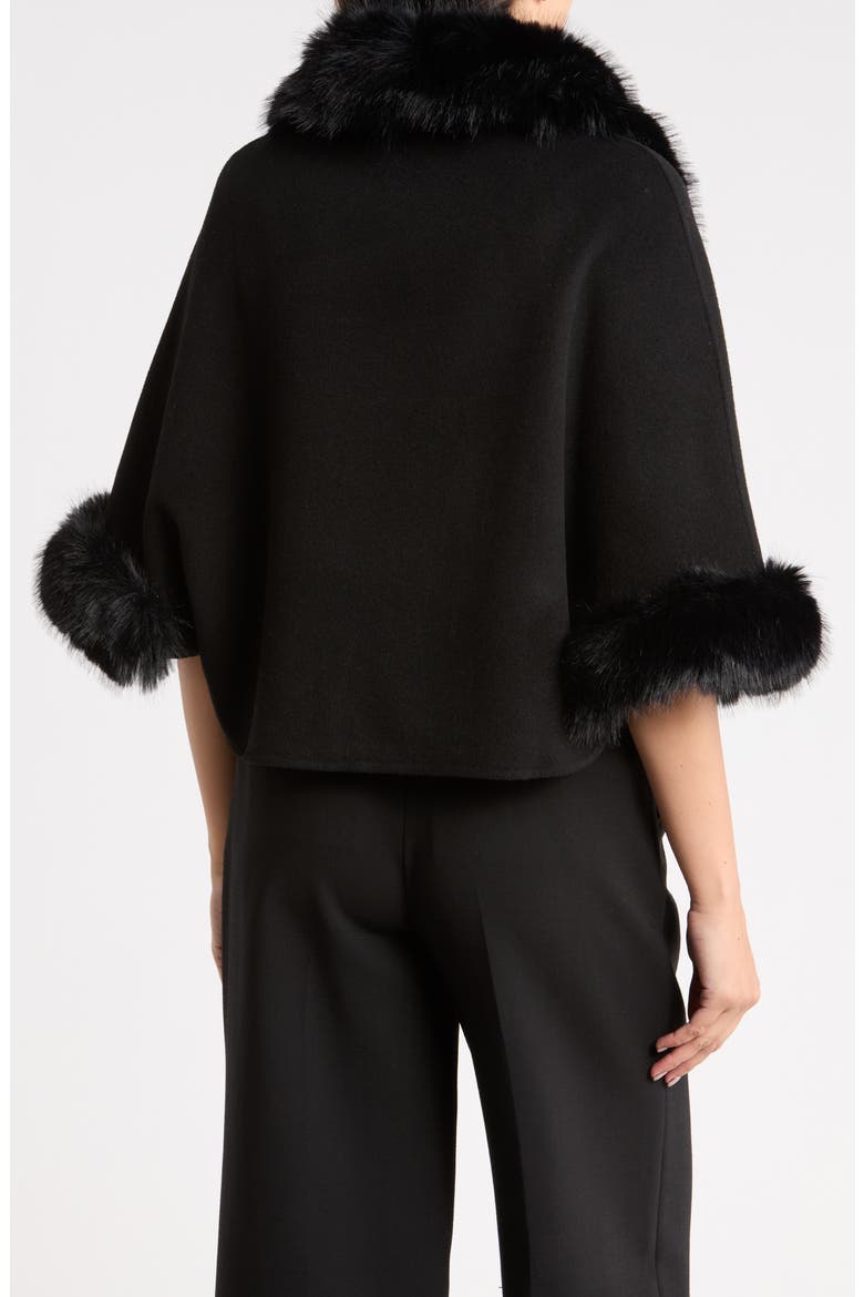 Faux Fur Trim Wool Cape, Alternate, color, BLACK