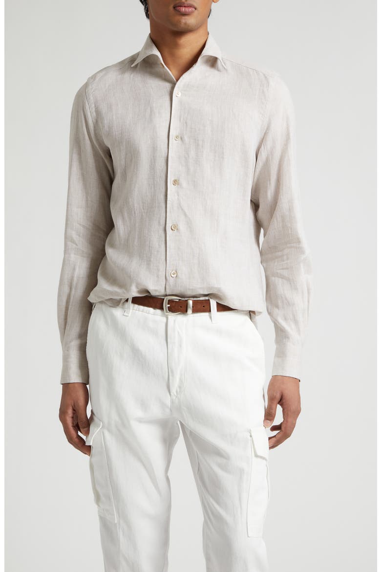 Linen Button-Up Shirt, Main, color, SAND