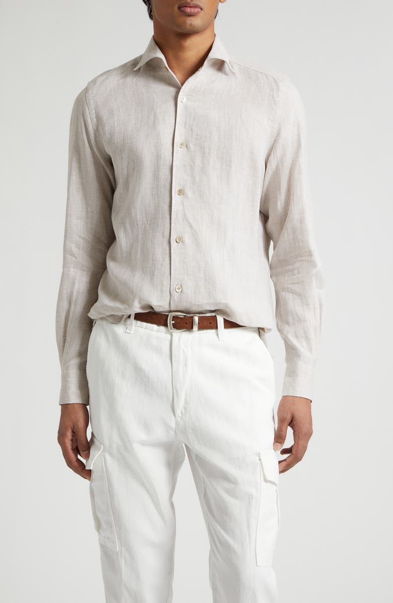 Eleventy Linen Button-Up Shirt, Main, color, Sand