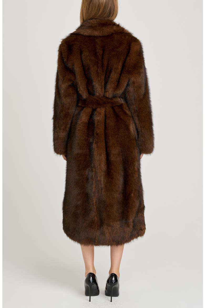 x Sara Walker Diana Faux Fur Wrap Coat, Alternate, color, RICH BROWN