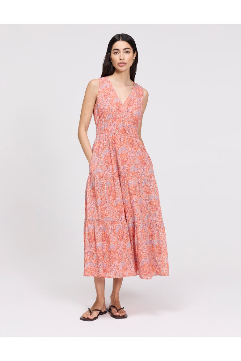 Shannon Cotton Tiered Midi Dress, Main, color, Orange Paisley