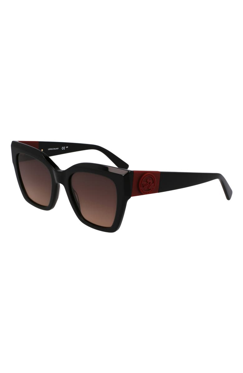 Longchamp Medallion 52mm Modified Rectangular Sunglasses, Alternate, color, Black