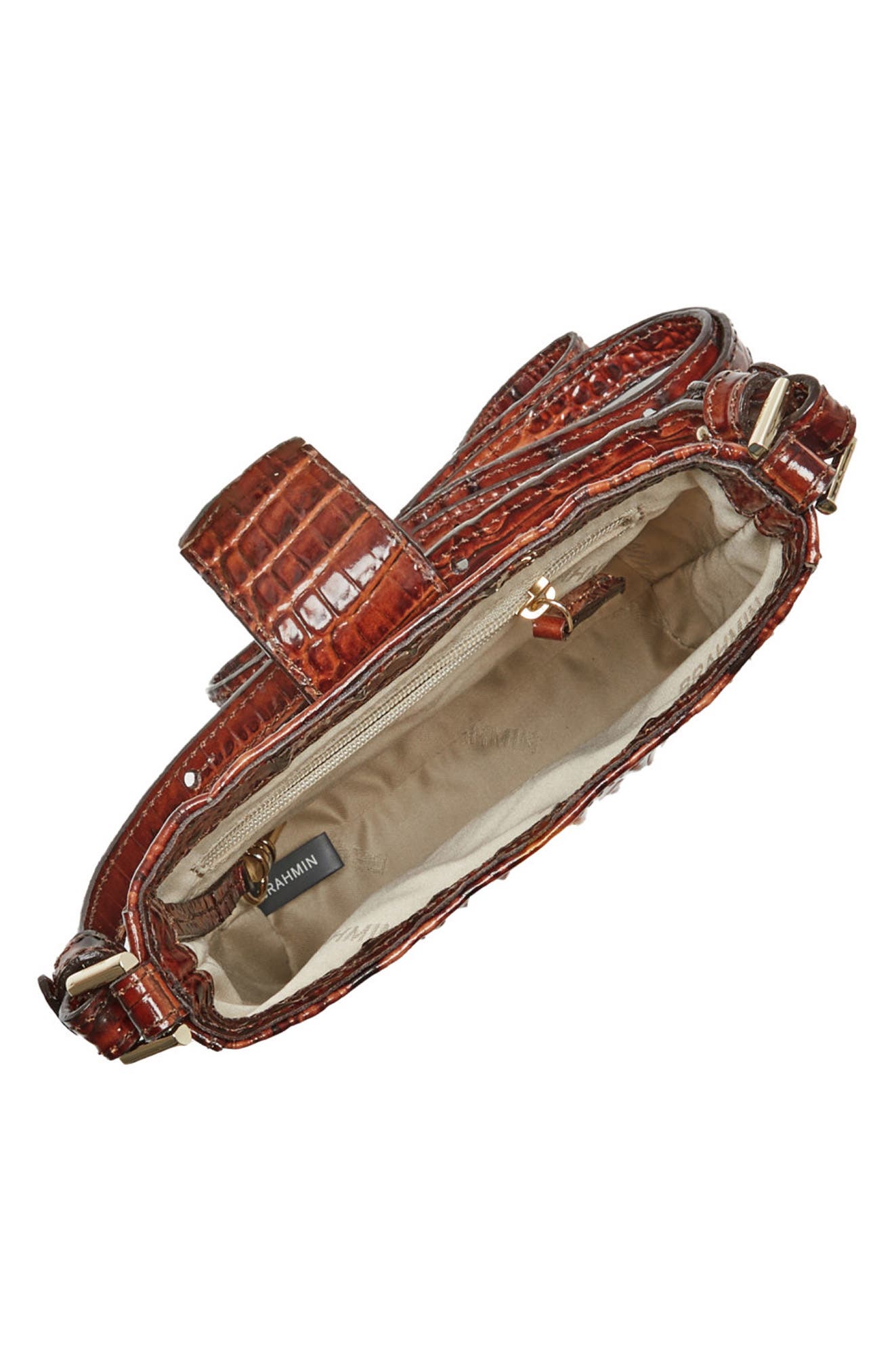 Brahmin Marley Croc Embossed Leather Crossbody Bag, Alternate, color, Pecan