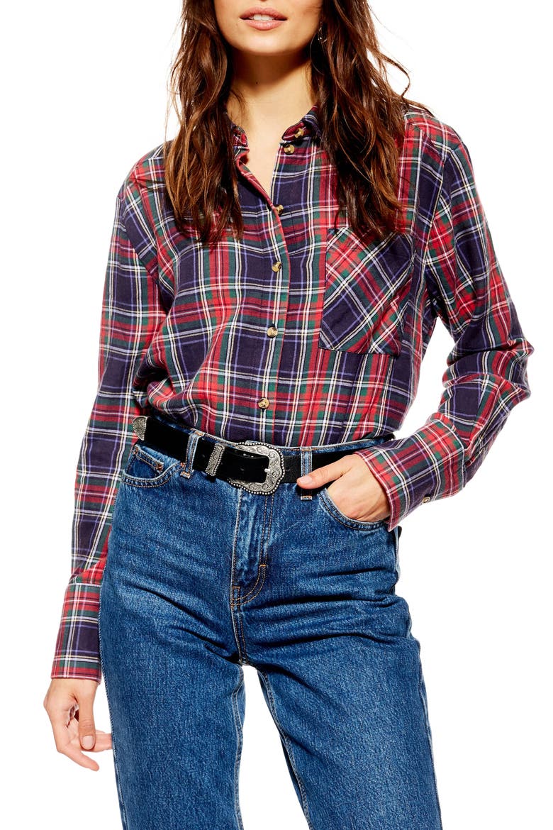 Pacey Washed Check Plaid Shirt, Main, color, NAVY BLUE MULTI