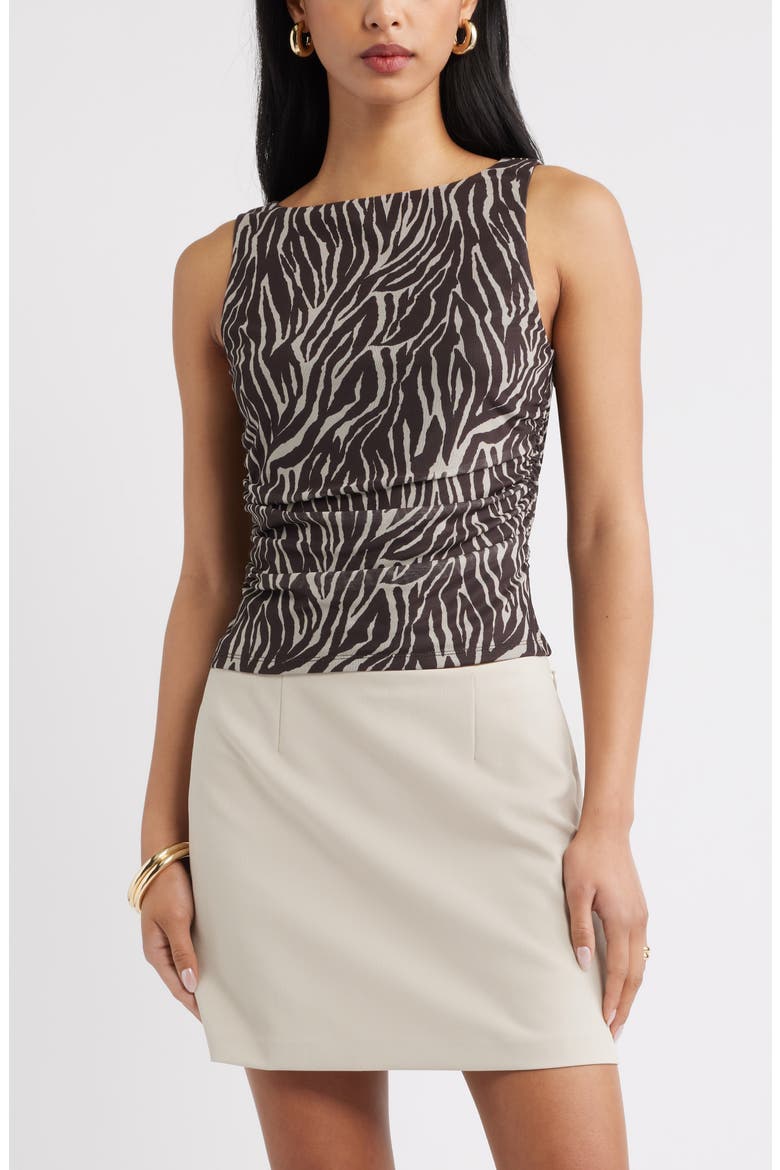 Ruched Mesh Tank, Main, color, BROWN ANIMAL STRIPES