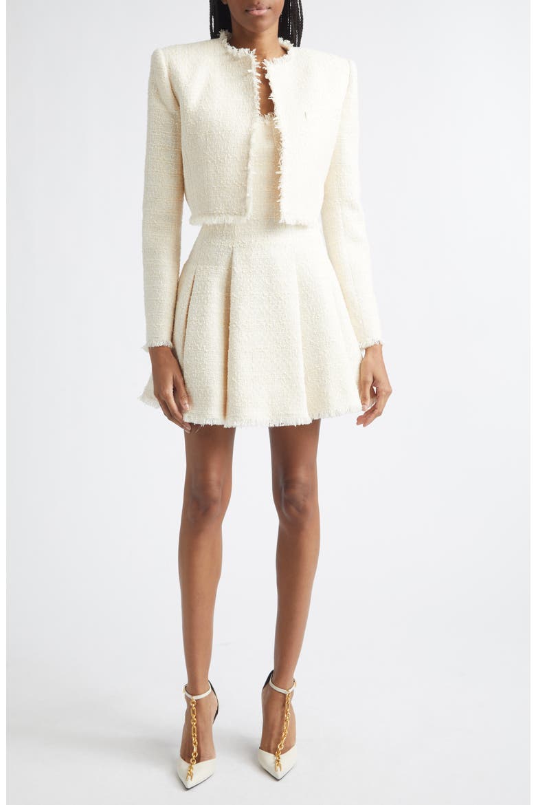 Tweed Shell Skater Minidress, Alternate, color, WHITE
