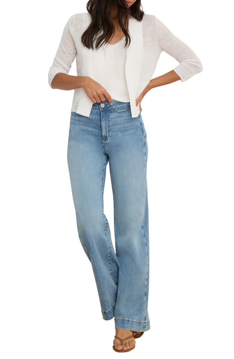 NIC+ZOE Featherknit Linen Blend Cardigan, Alternate, color, Paper White