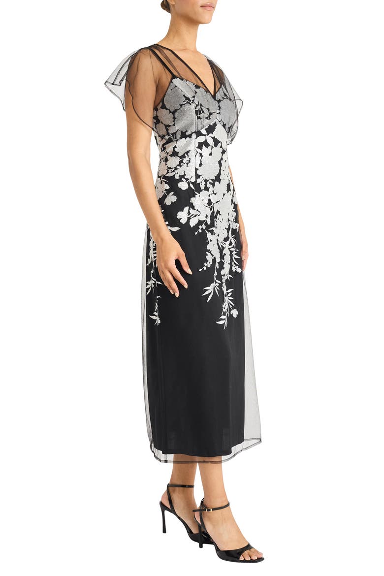 Illusion Embroidered Gown, Alternate, color, BLACK/ WHITE