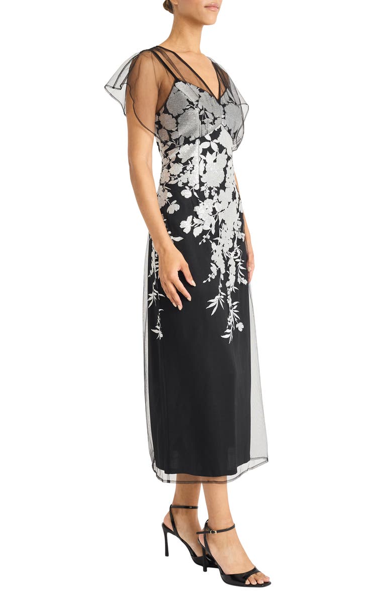 Maggy London Illusion Embroidered Gown, Alternate, color, Black/ White