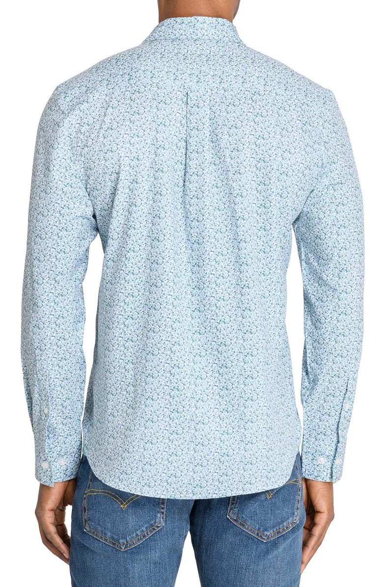 CONSTRUCT Slim Fit Floral Wreath Recycled 4-Way Stretch Performance Long Sleeve Shirt, Alternate, color, White/Green