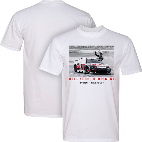 Men's Classic Ink White Carson Hocevar Hell Yeah Hurricane 1st Win T-Shirt