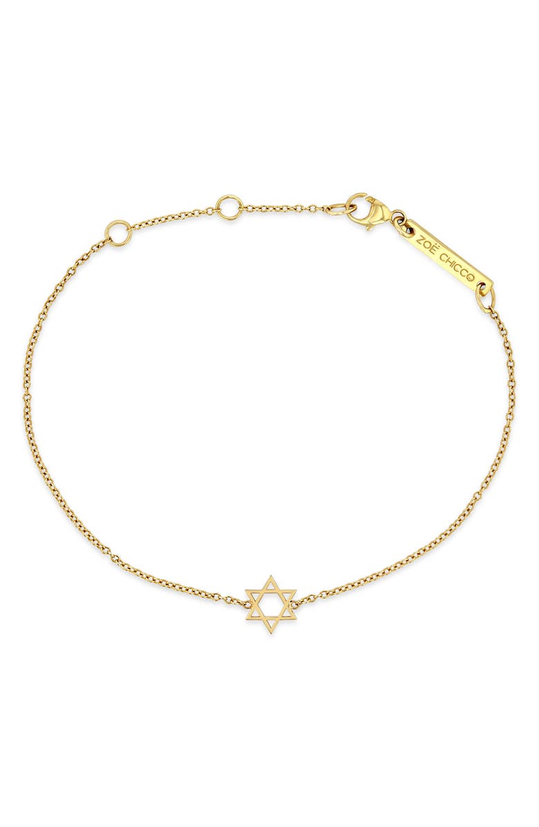 Zoë Chicco Star of David Pendant Bracelet, Main, color, Yellow Gold