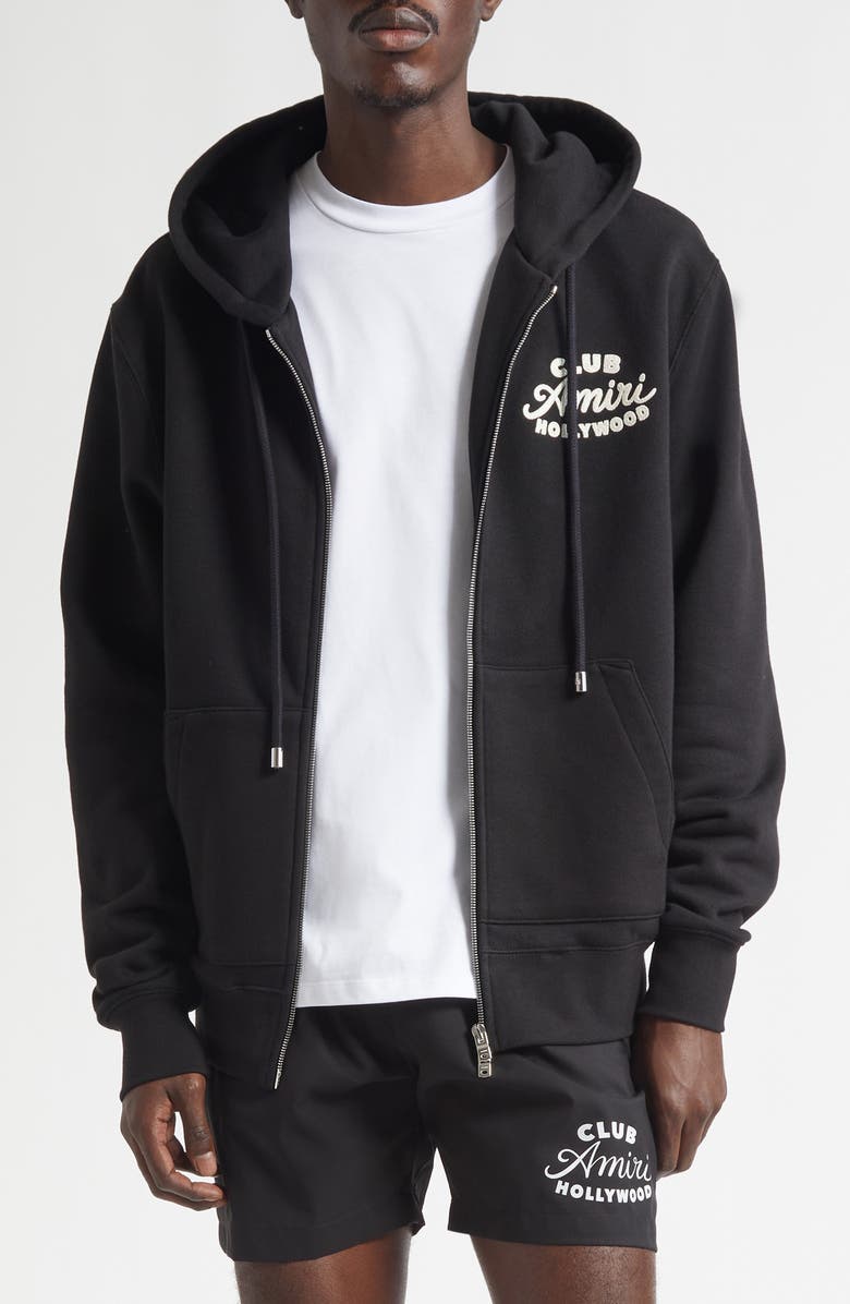 AMIRI Club Amiri Appliqué Zip Hoodie, Main, color, Black