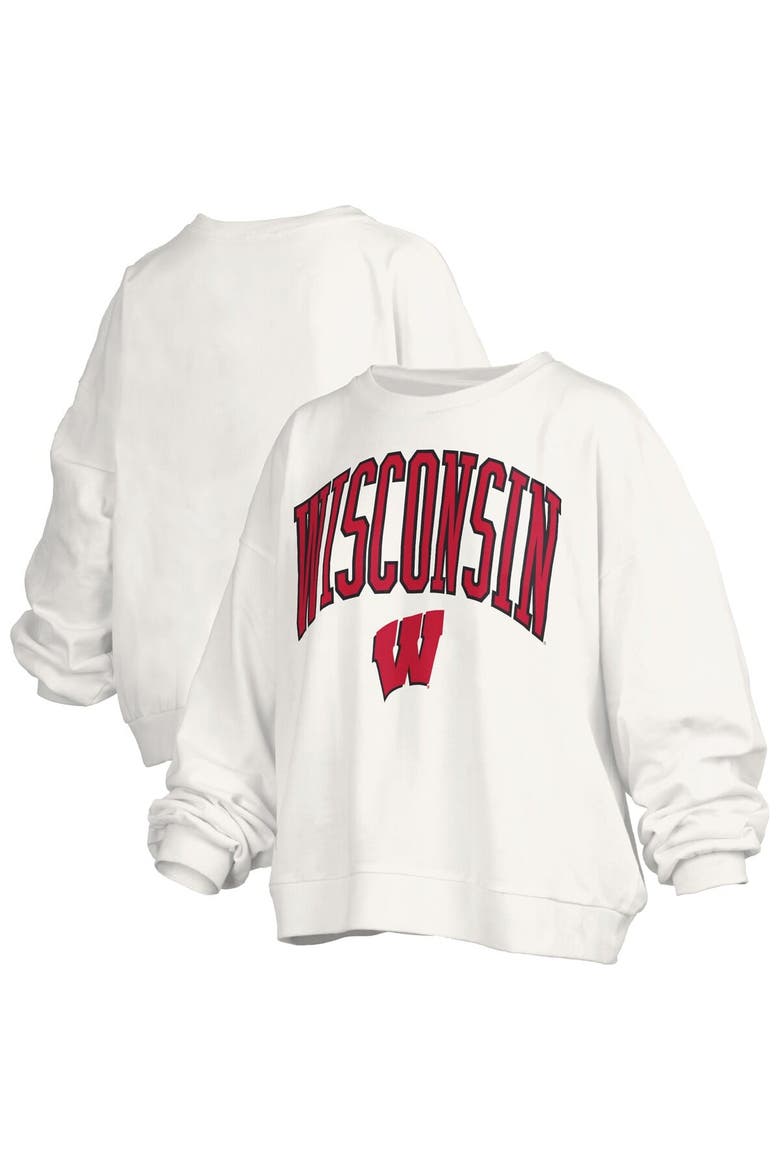 Women's Pressbox  White Wisconsin Badgers Janise Fleece Sweatshirt, Main, color, White