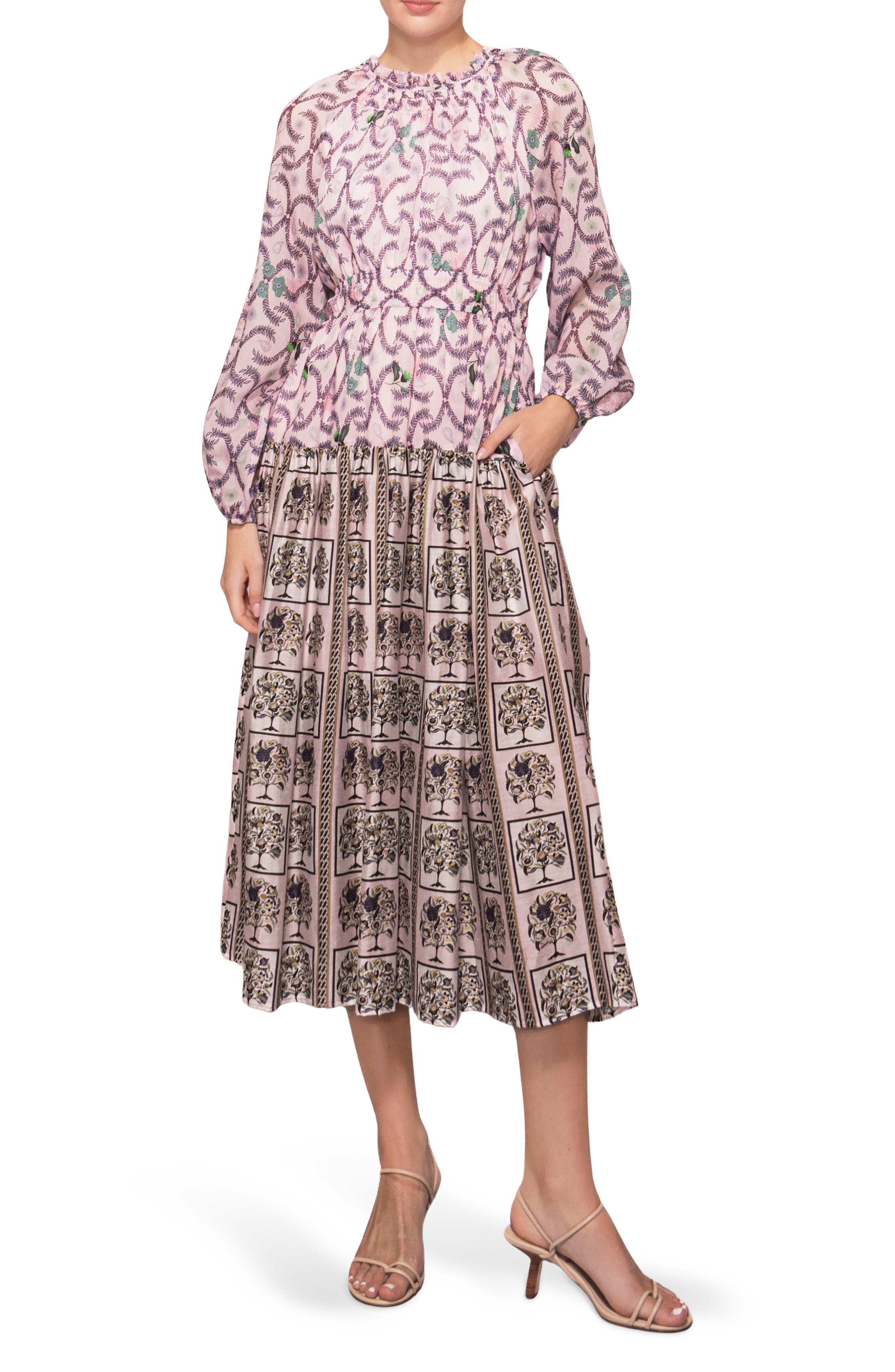 MELLODAY Printed Shirred Midi Dress