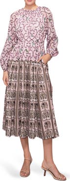 MELLODAY Printed Shirred Midi Dress