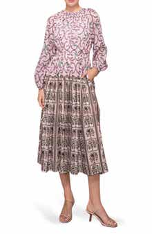 MELLODAY Printed Shirred Midi Dress