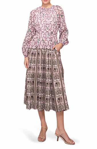 MELLODAY Printed Shirred Midi Dress