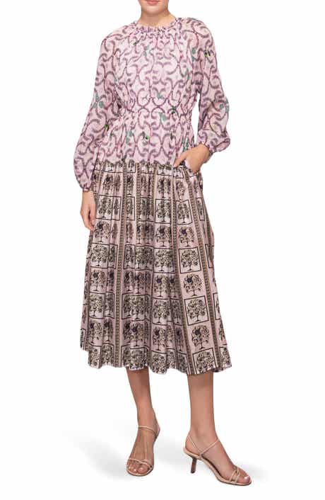 MELLODAY Printed Shirred Midi Dress