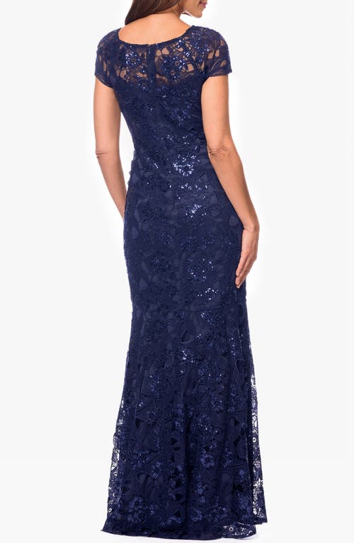Xscape Evenings Sequin Lace Overlay Gown In Navy