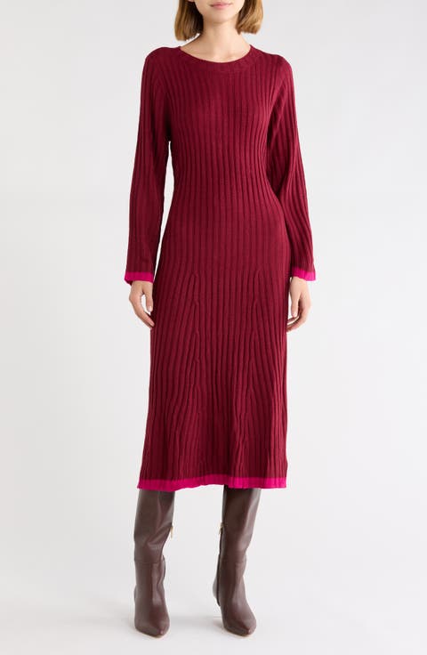 Kamala Long Sleeve Rib Knit Midi Dress