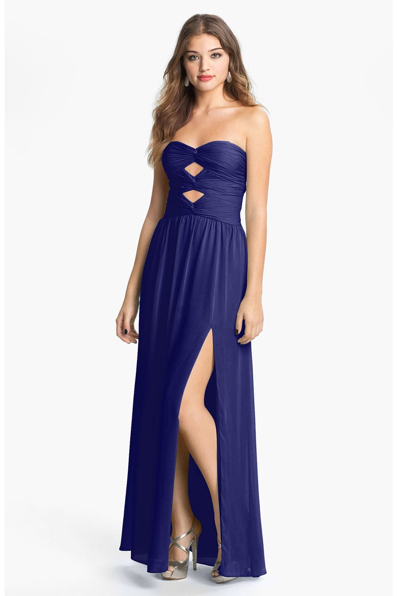 Cutout Detail Twist Mesh Gown, Main, color, SAPPHIRE