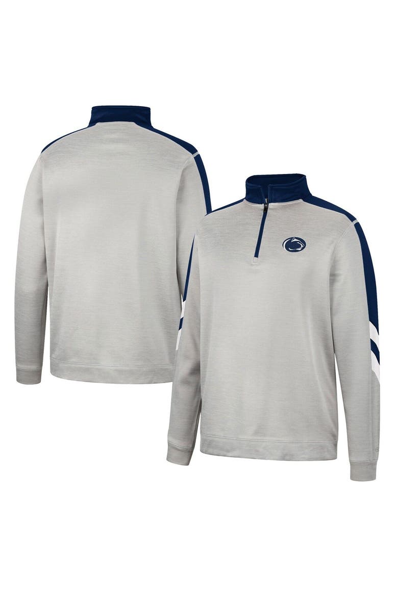 Men's Colosseum Gray/Navy Penn State Nittany Lions Bushwood Fleece Quarter-Zip Jacket, Main, color, Gray