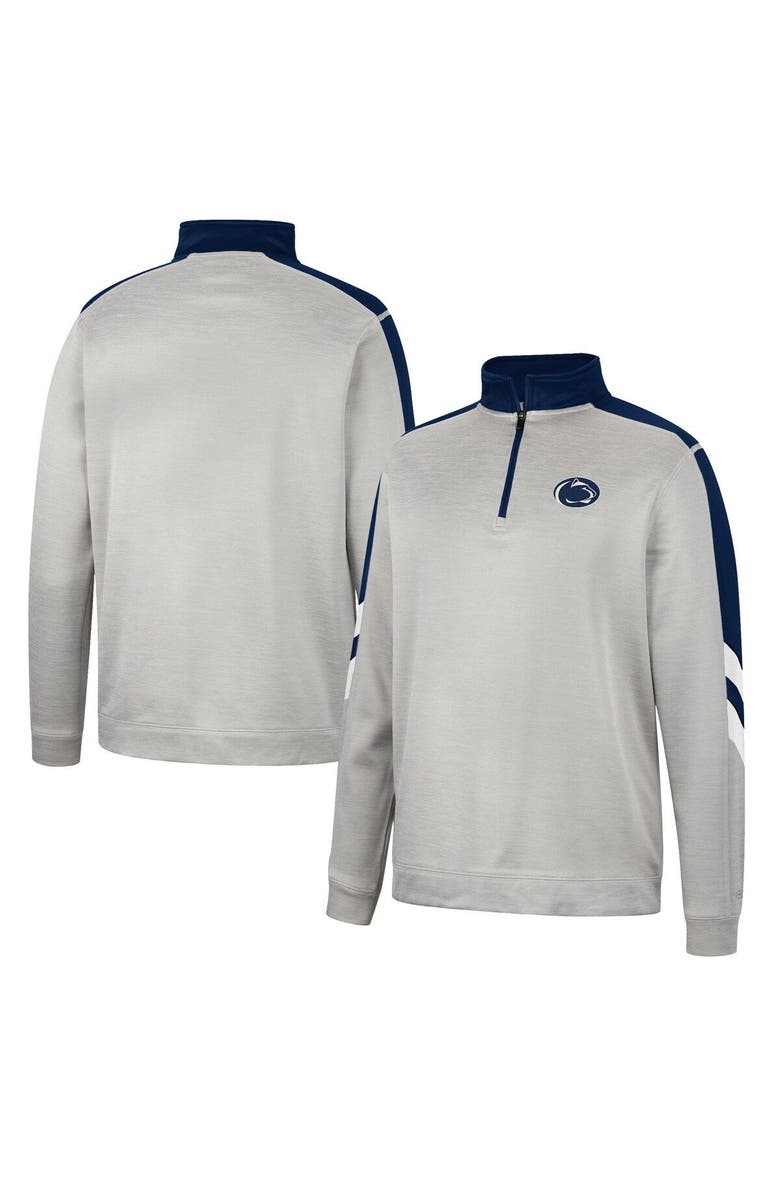 COLOSSEUM Men's Colosseum Gray/Navy Penn State Nittany Lions Bushwood Fleece Quarter-Zip Jacket, Main, color, 