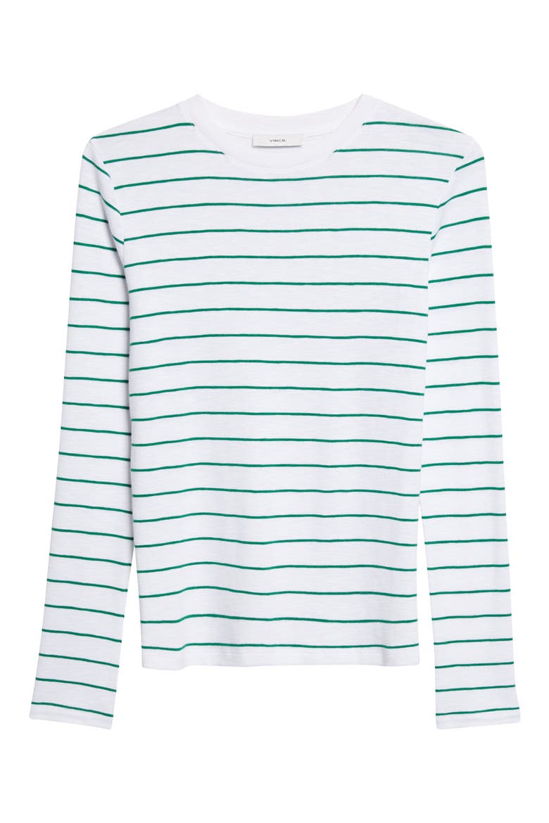 Stripe Long Sleeve Cotton & Modal Crewneck Top, Alternate, color, EMERALD COMBO