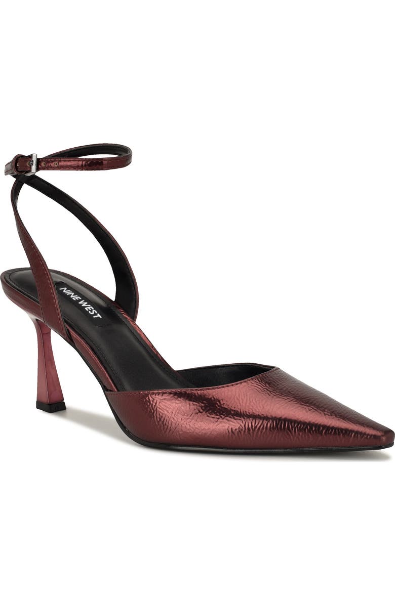 Nine West Kellie Ankle Strap Pointed Toe Pump, Main, color, Dark Red