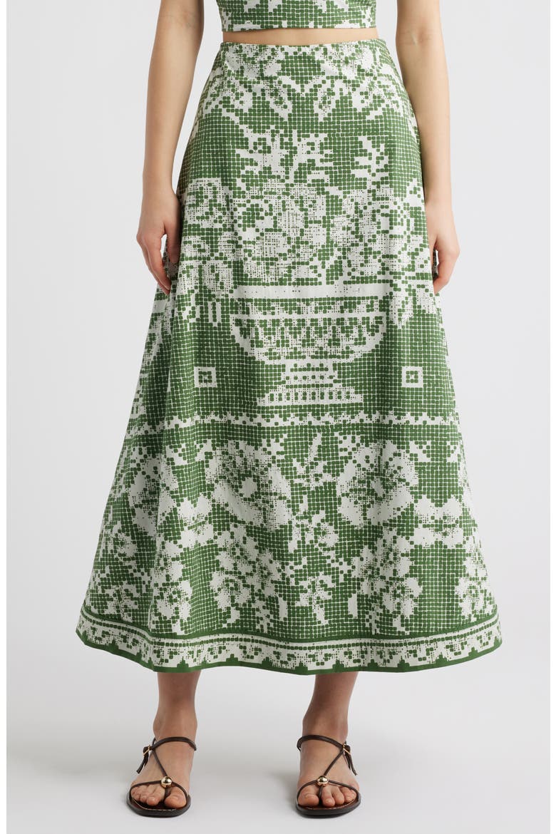 Jasmine Mixed Print Cotton Poplin Maxi Skirt, Main, color, VERDANT FLIGHT