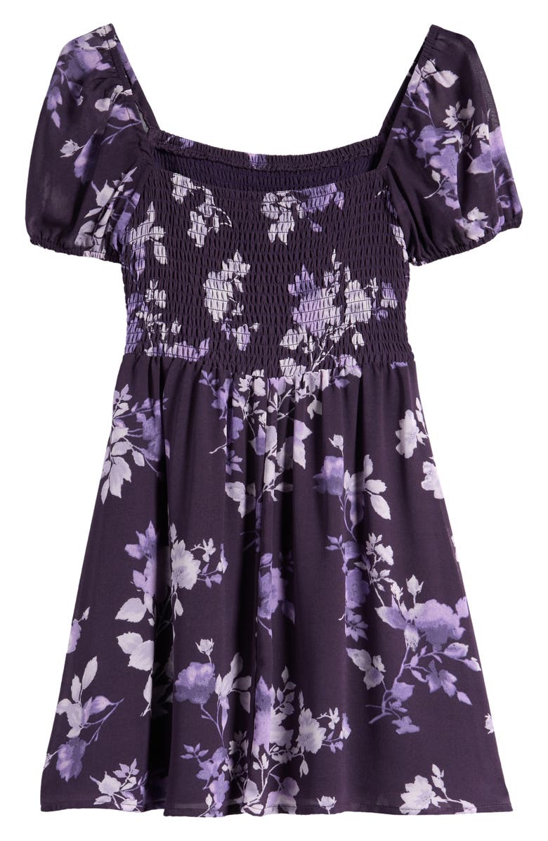 Nordstrom Kids' Smocked Bodice Puff Sleeve Dress, Alternate, color, Purple Night Liana Floral