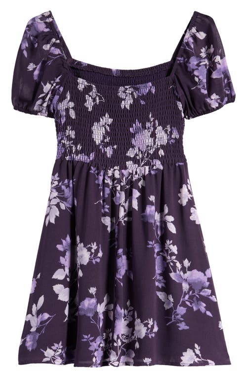 Nordstrom Kids' Smocked Bodice Puff Sleeve Dress In Purple Night Liana Floral