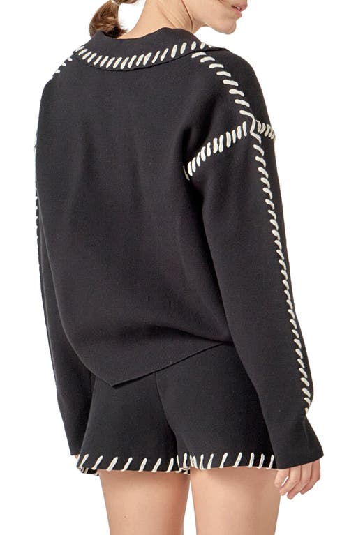 English Factory Contrasting Stitch Relaxed Fit Top In Black