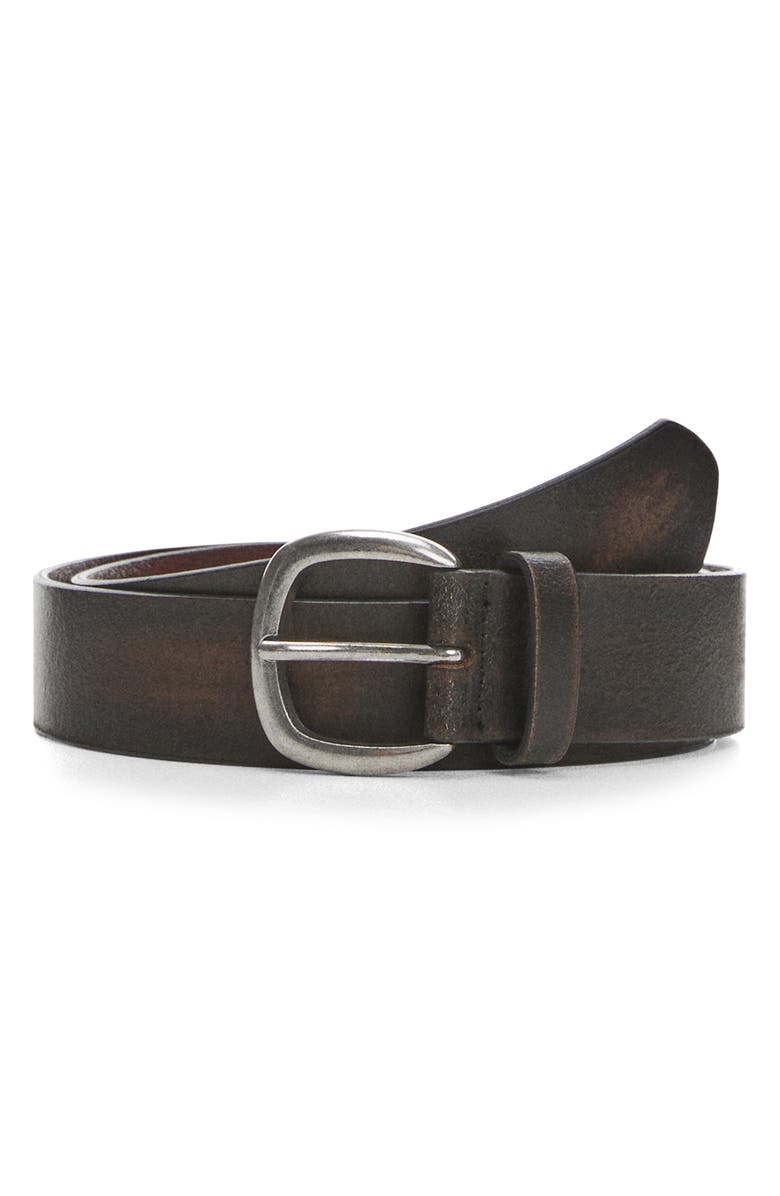 MANGO Square Buckle Leather Belt, Main, color,
